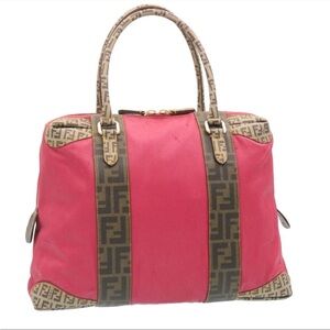 Authentic FENDI Pink Coated Canvas and PVC Zucca Hand Tote Bag Purse